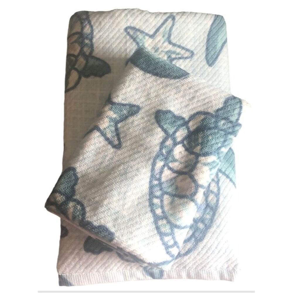 Deborah Connolly Starfish Sea Turtle 1 Bath 1 Hand Towel 2 Piece Set Blue Beach